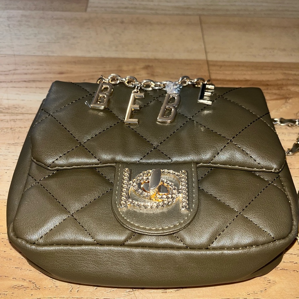 Bebe Green/Gold Side Small Crossbody Purse